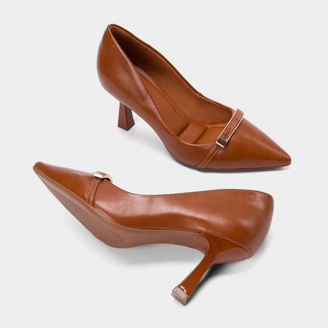 Scarpin Feminino Bebecê Detalhe Metalizado Marrom