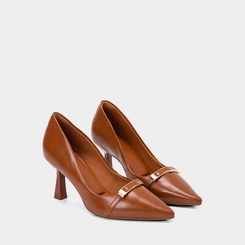 Scarpin Feminino Bebecê Detalhe Metalizado Marrom