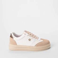 Tênis Casual Feminino Bebecê Recorte Nobuck & Metalizado Bege
