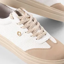 Tênis Casual Feminino Bebecê Recorte Nobuck & Metalizado Bege