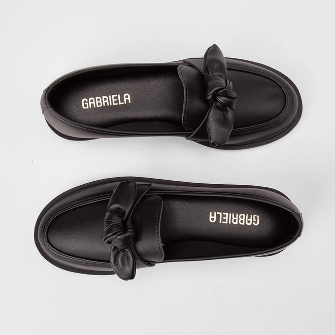 Mocassim Gabriela Detalhe Laço Preto