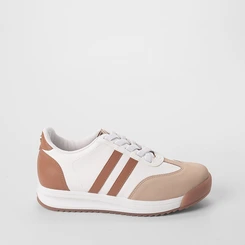 Tênis Casual Femiino Bebecê Recortes Nobuck Branco & Caramelo