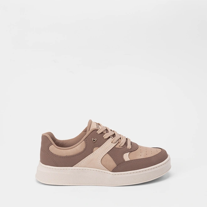 Tênis Casual Feminino Mississipi Jogging Recortes Bege & Marrom