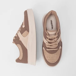 Tênis Casual Feminino Mississipi Jogging Recortes Bege & Marrom