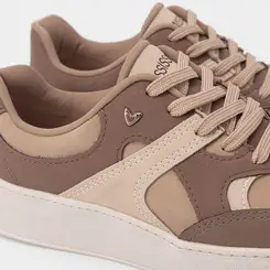 Tênis Casual Feminino Mississipi Jogging Recortes Bege & Marrom