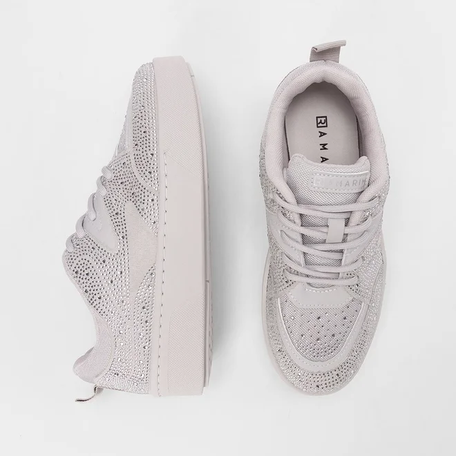 Tênis Casual Feminino Ramarim Nobuck Strass Cinza