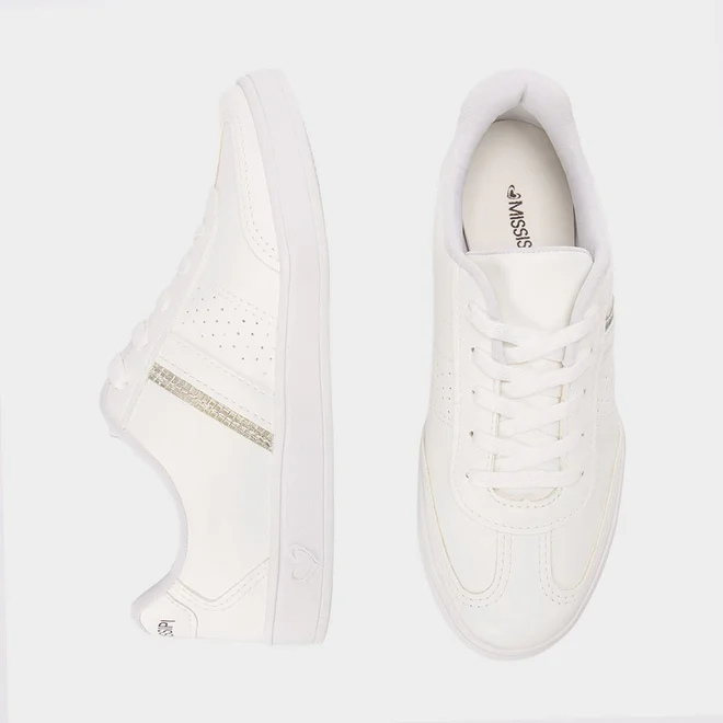 Tênis Casual Feminino Mississipi Detalhe Metalizado Branco