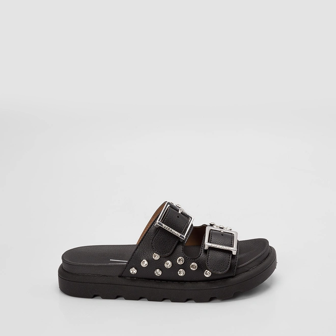 Papete Feminina Vizzano Detalhe Fivela & Pedraria Preto