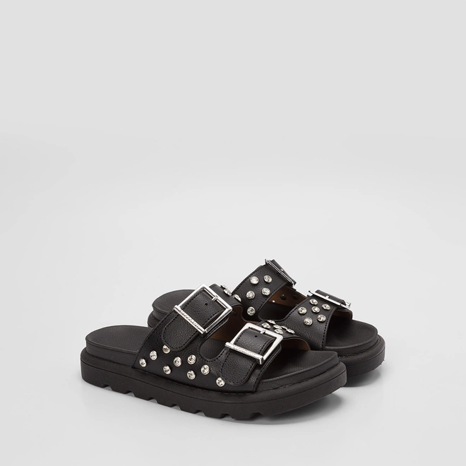 Papete Feminina Vizzano Detalhe Fivela & Pedraria Preto