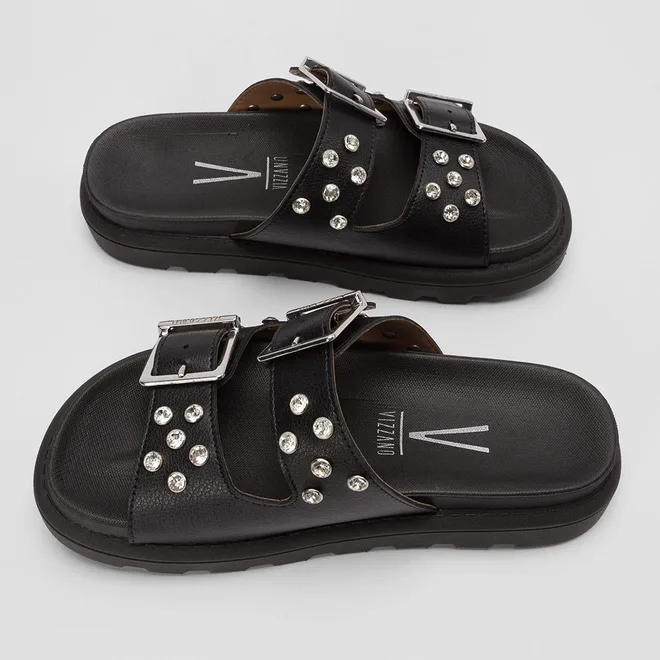 Papete Feminina Vizzano Detalhe Fivela & Pedraria Preto