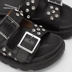 Papete Feminina Vizzano Detalhe Fivela & Pedraria Preto