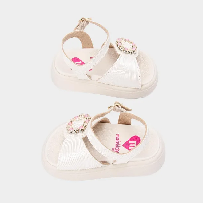 Sandália Bebê Molekinha Detalhe Fivela Pedraria Flor Off White