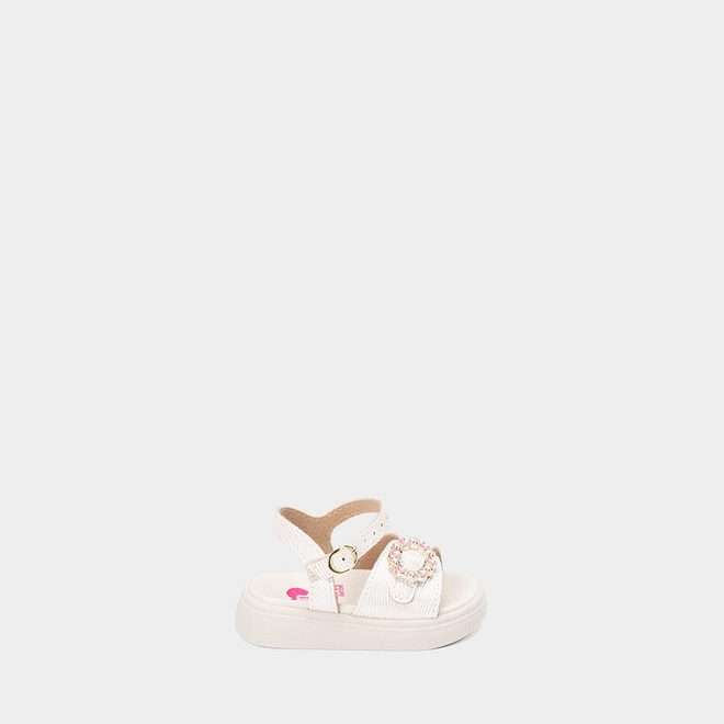 Sandália Bebê Molekinha Detalhe Fivela Pedraria Flor Off White