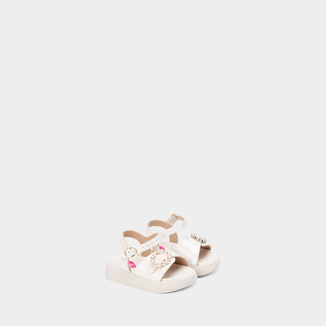 Sandália Bebê Molekinha Detalhe Fivela Pedraria Flor Off White