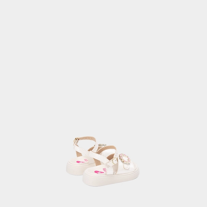 Sandália Bebê Molekinha Detalhe Fivela Pedraria Flor Off White