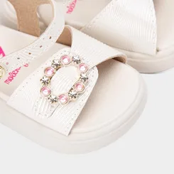 Sandália Bebê Molekinha Detalhe Fivela Pedraria Flor Off White