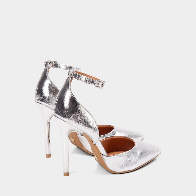 Scarpin Feminino Vizzano Salto Fino Alto Metalizado Prata