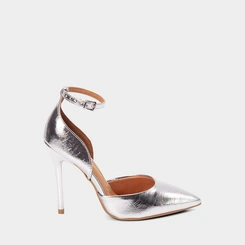 Scarpin Feminino Vizzano Salto Fino Alto Metalizado Prata