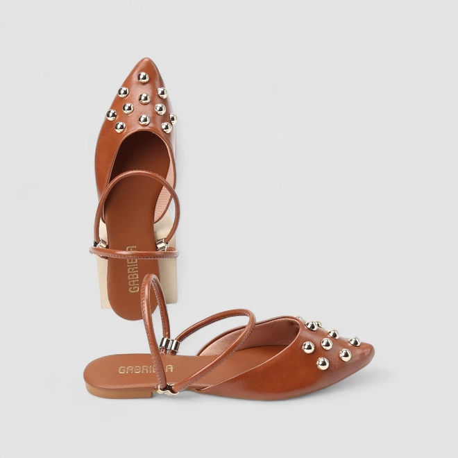 Mule Feminina Gabriela Tachas Multi Tiras Marrom