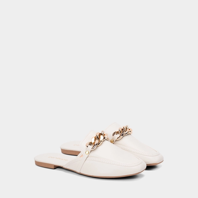 Mule Feminino Penélope Detalhe Corrente Off White