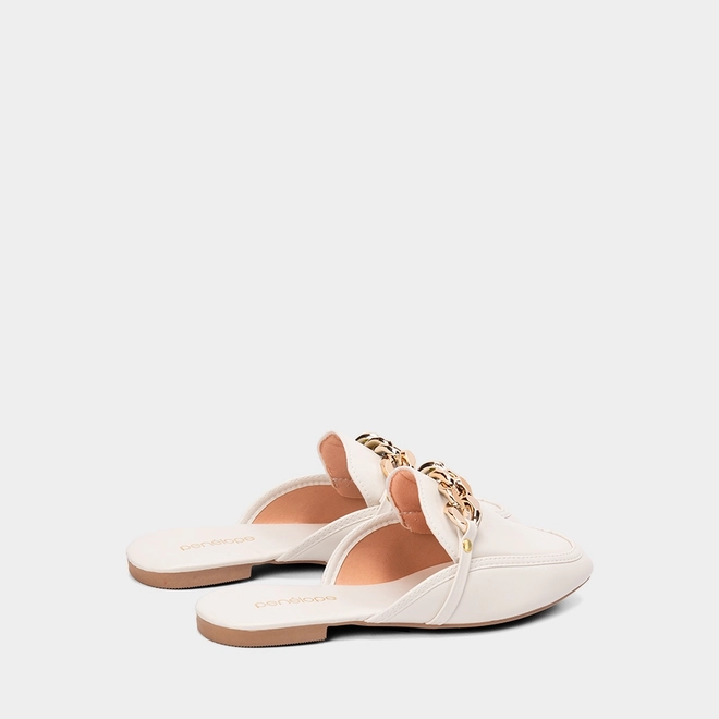 Mule Feminino Penélope Detalhe Corrente Off White