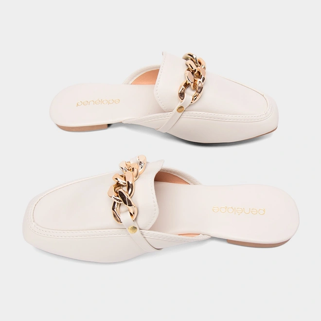 Mule Feminino Penélope Detalhe Corrente Off White