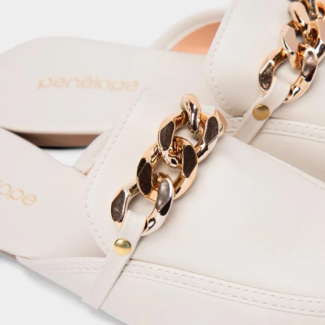 Mule Feminino Penélope Detalhe Corrente Off White