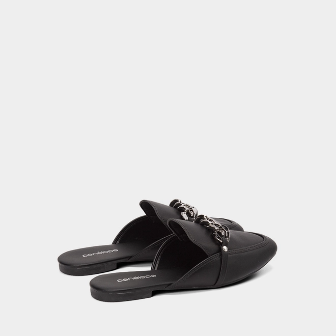 Mule Feminino Penélope Detalhe Corrente Preto