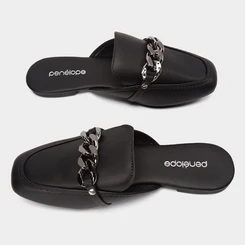 Mule Feminino Penélope Detalhe Corrente Preto