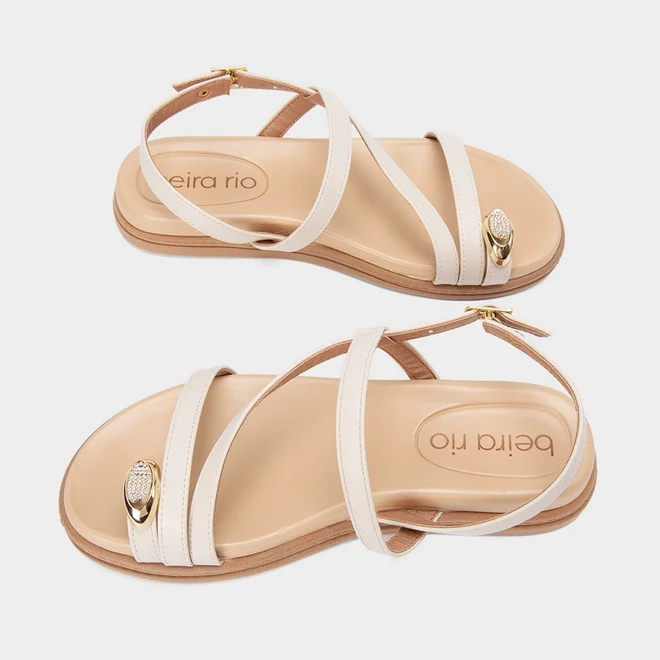 Sandália Feminina Beira Rio Detalhe Bold & Strass Off White