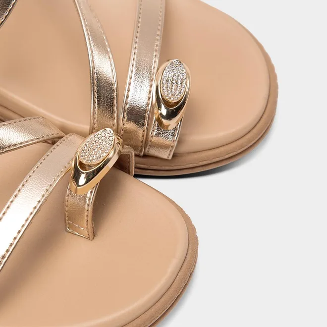 Sandália Feminina Beira Rio Detalhe Bold & Strass Metalizado Ouro