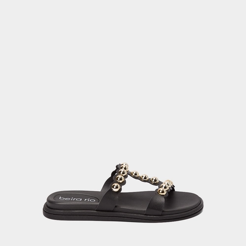 Rasteira Feminino Gabriela Detalhe Em Tachas Esferas Preto