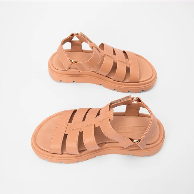 Sandália Aranha Feminina Moleca Flatform Tratorada Nude