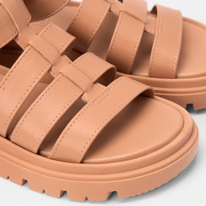 Sandália Aranha Feminina Moleca Flatform Tratorada Nude