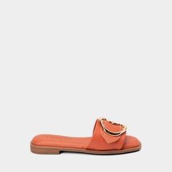 Rasteira Feminina Beira Rio Enfeite Fivela Laranja