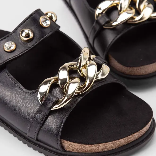 Papete Feminina Beira Rio Detalhe Corrente Tachas Preto