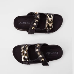 Papete Feminina Beira Rio Detalhe Corrente Tachas Preto