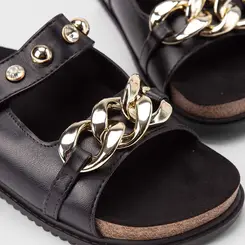 Papete Feminina Beira Rio Detalhe Corrente Tachas Preto