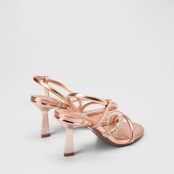 Sandália Feminina Beira Rio Tira Em Strass & Pérola Metalizado Rose Gold