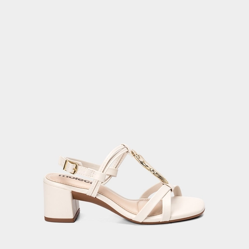 Sandália Feminina Moleca Detalhe Metalizado Salto Bloco Médio Off White