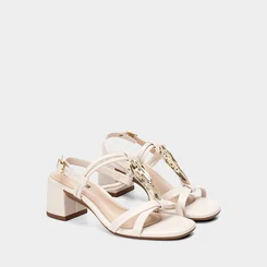 Sandália Feminina Moleca Detalhe Metalizado Salto Bloco Médio Off White