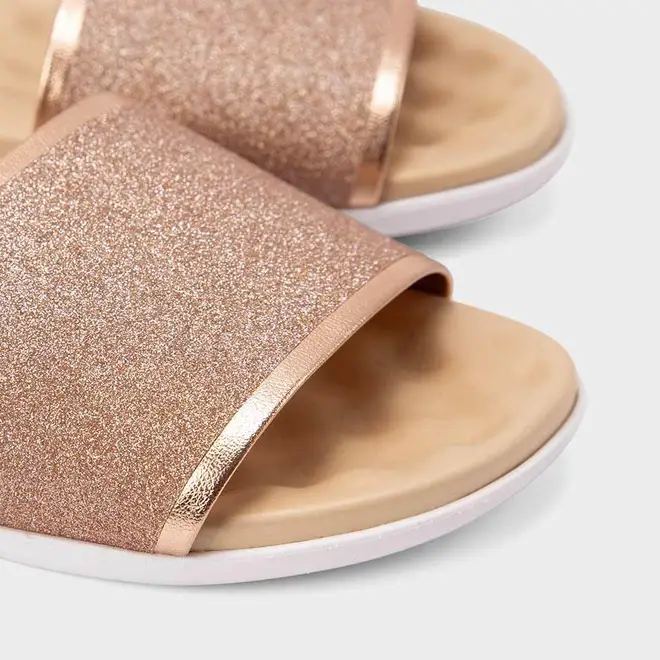 Rasteira Feminina Beira Rio Tira Larga Glitter Rose Gold