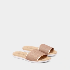 Rasteira Feminina Beira Rio Tira Larga Glitter Rose Gold