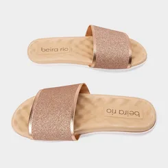 Rasteira Feminina Beira Rio Tira Larga Glitter Rose Gold