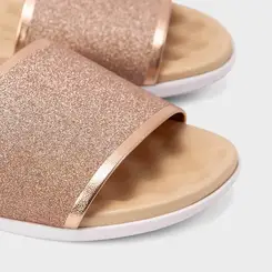 Rasteira Feminina Beira Rio Tira Larga Glitter Rose Gold