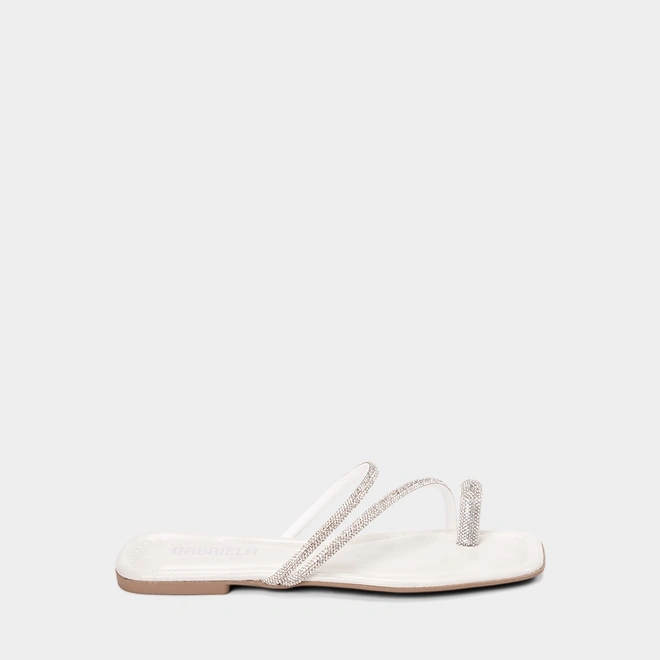 Rasteira Feminina Gabriela TIras Strass Off White