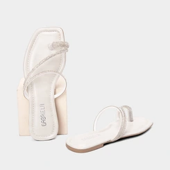 Rasteira Feminina Gabriela TIras Strass Off White