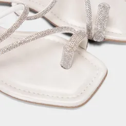 Rasteira Feminina Gabriela TIras Strass Off White