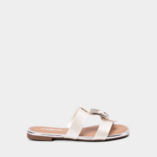 Rasteira Feminina Moleca Enfeite Fivela Strass Holográfico Off White