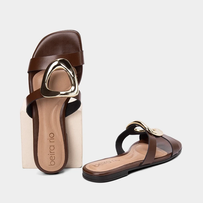 Rasteira Feminina Beira Rio Detalhe Bold Marrom